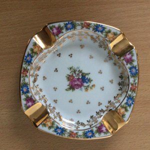 Vintage Porcelain Artistique F M Limoges France Ashtray floral gold 4.25"